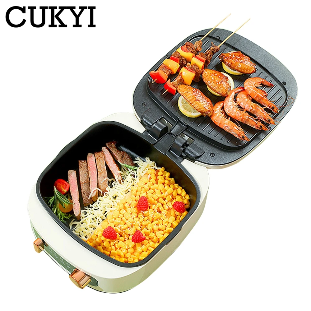 CUKYI Suspended Double-Sided Heating Baking Pan Electric Skillet Automatic Pizza Pancake BBQ Maker Grilling Machine 220V