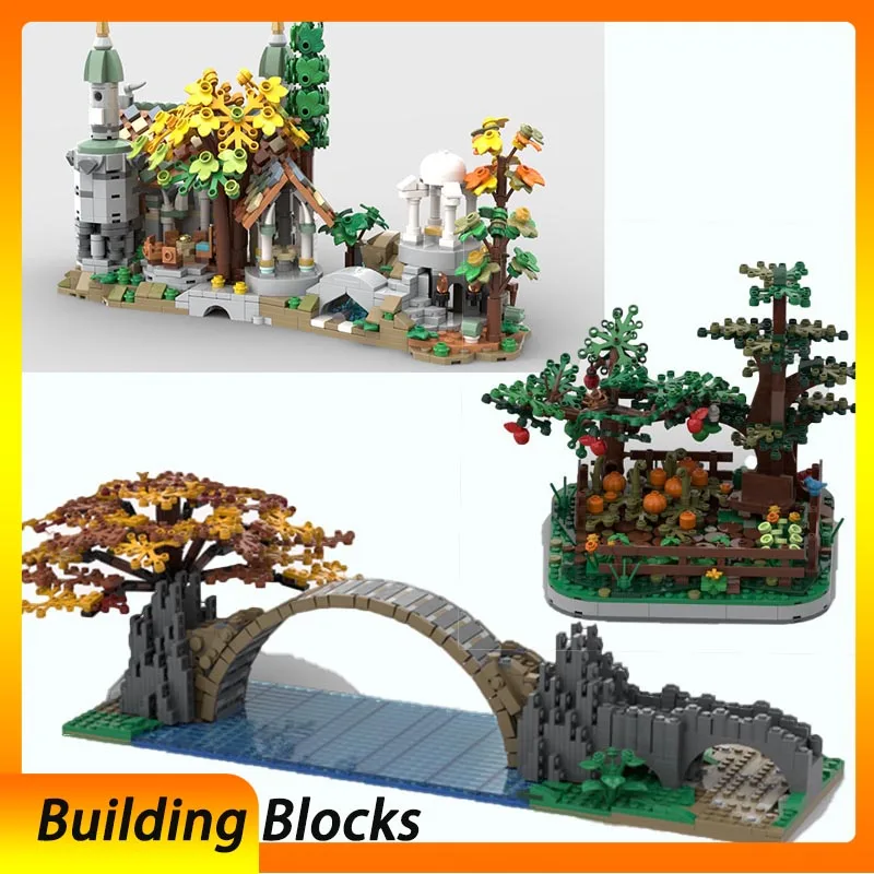 

Строительные блоки MOC-52899, мост с деревом 140586, модель фильма, уличная сцена, 52859, средневековые маленькие украшения для огорода