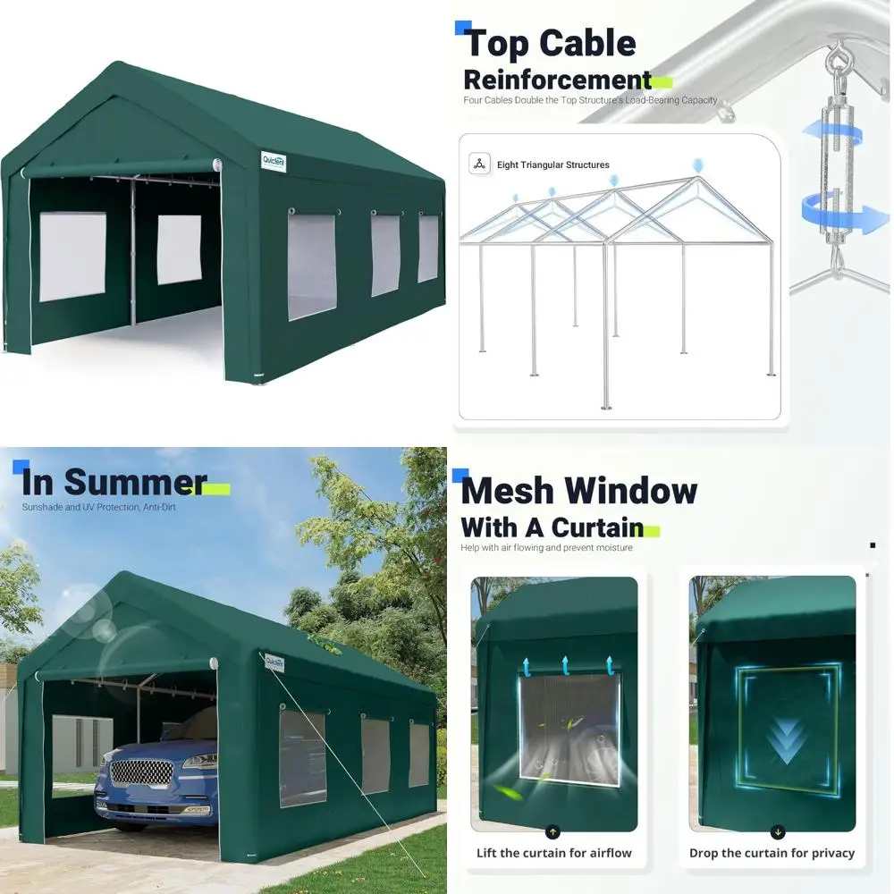 

10x20 ft heavy duty carport with roll-up ventilated window, anti-snow garage canopy for rv/boat/truck shelter with 4 reinforced