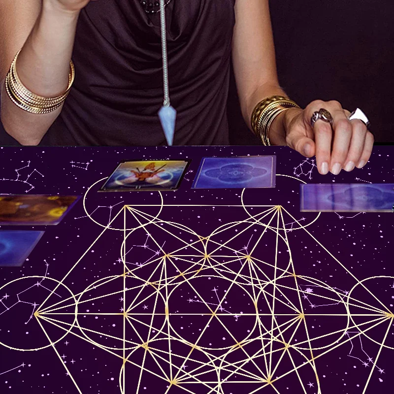 VIKAMA Tarot-Tapisserie mit goldfarbenen Streifen, luxuriöser Druck, für Wahrsagerei-Tischdecke, Party, Wohnzimmer, Schlafzimmer, Wandbehang, Heimdekoration