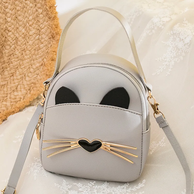 Girls Casual Shoulder Crossbody Bag Cute Cat Shoulder Small Backpack Ladies Hundred Handbag Cartoon Decoration PU Material