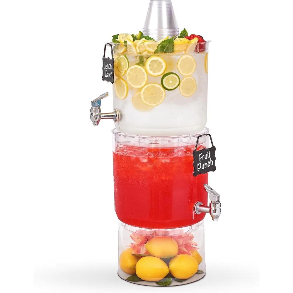 

Durable 2 Gallon Beverage Dispenser with Stand - Stackable Drink Server for Parties - Includes Party Top Lid and Chalk board Tag