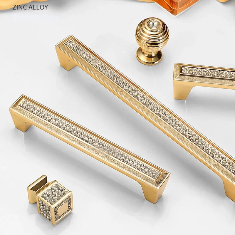 Luxury 24K Real Gold or Chrome Czech Crystal Drawer Cabinet Knobs Wardrobe Door Handle Furniture Knobs Pull Handles