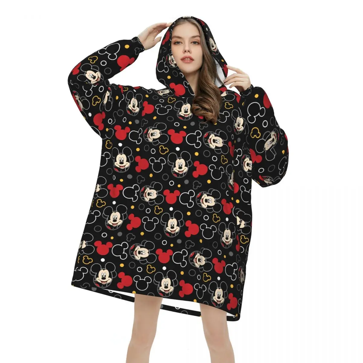 

Mickey Mouse Minnie Wearable Blanket Hoodie for Women Men Oversized Sweatshirt Blanket with Pocket