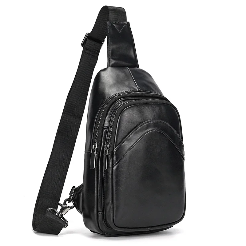 

Newsbirds Casual Men's Chest Bag Genuine Leather Single Shoulder Cross Body Bag Soft Cow Leather Chest Pack For Men Slinig Bags