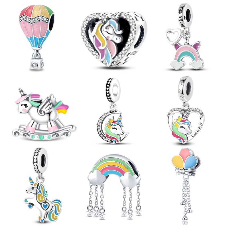 925 Silver Color Dream Unicorn Rainbow Beads Charms Fit For Pandora Original Pendant Bracelet Diy Jewelry Making Girl's Gift