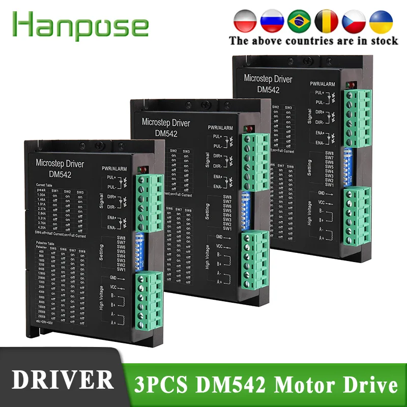 

hanpose 3pcs Stepper Motor DM542 drive Controller Lead Shine 2-Phase Digital 24-50 VDC Max. 4.2A For 57 Series Motor Driver