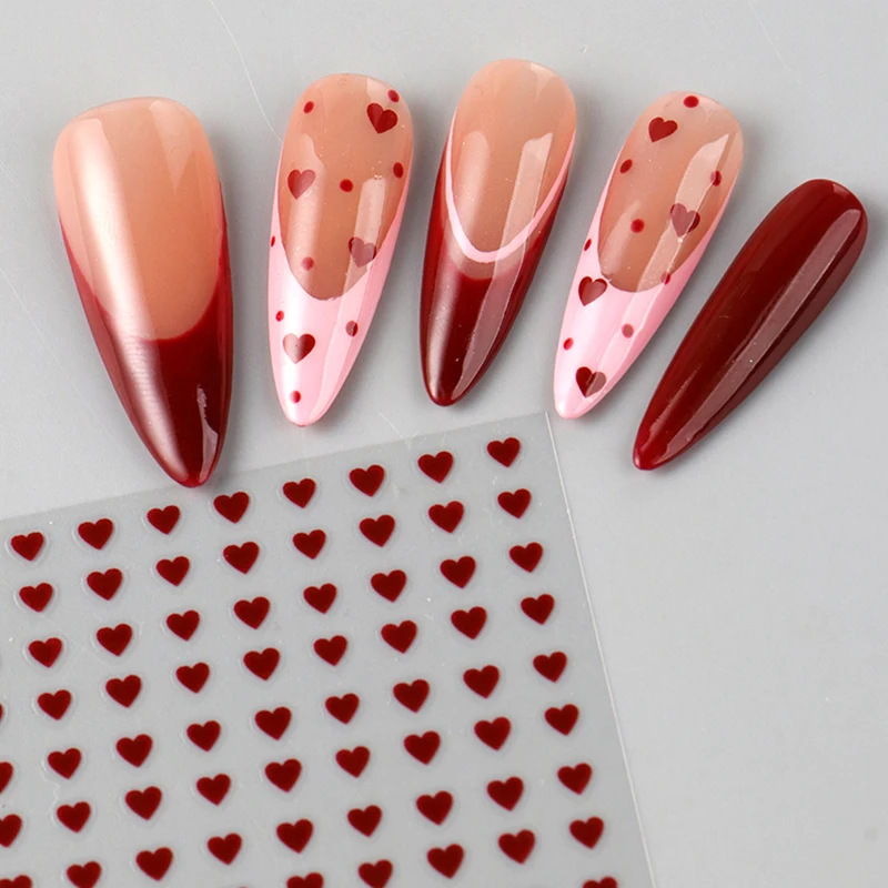 2pcs Mini Love Heart Nail Art Sticker Decals Cute Valentine Designs 3D Adhesive Slider Simple French Manicure Decoration Tips