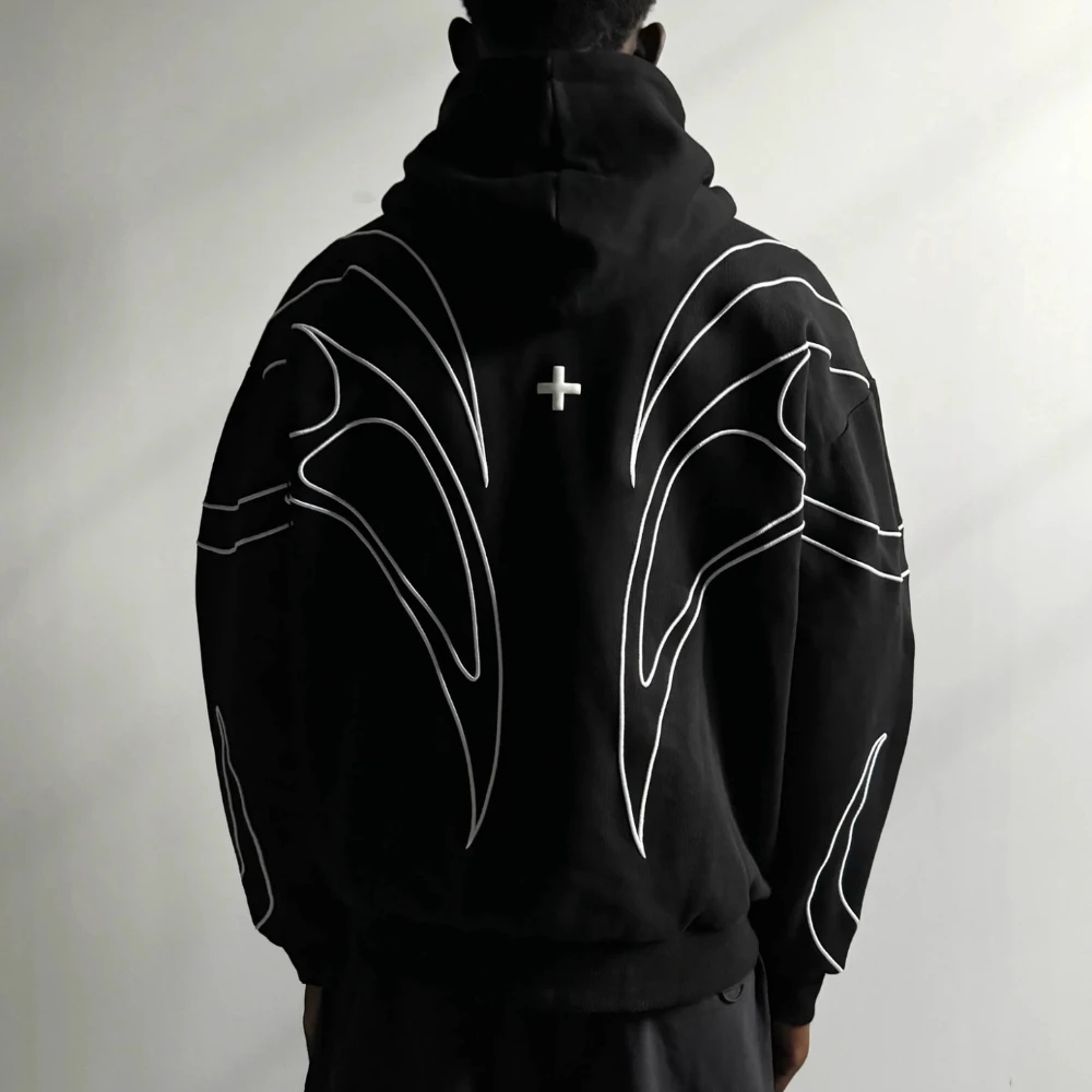 Winter New American Y2g Street Hooded Cardigan Personality Cross Print Men and Women Fashion Loose Sweater Y2K