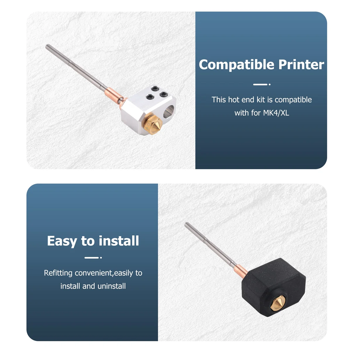 

AB06 3D Printer Hotend Kit for Prusa MK4/XL Hot End Kit Assembly Print Head Heater Block with Nozzle Silicone Sock Heating