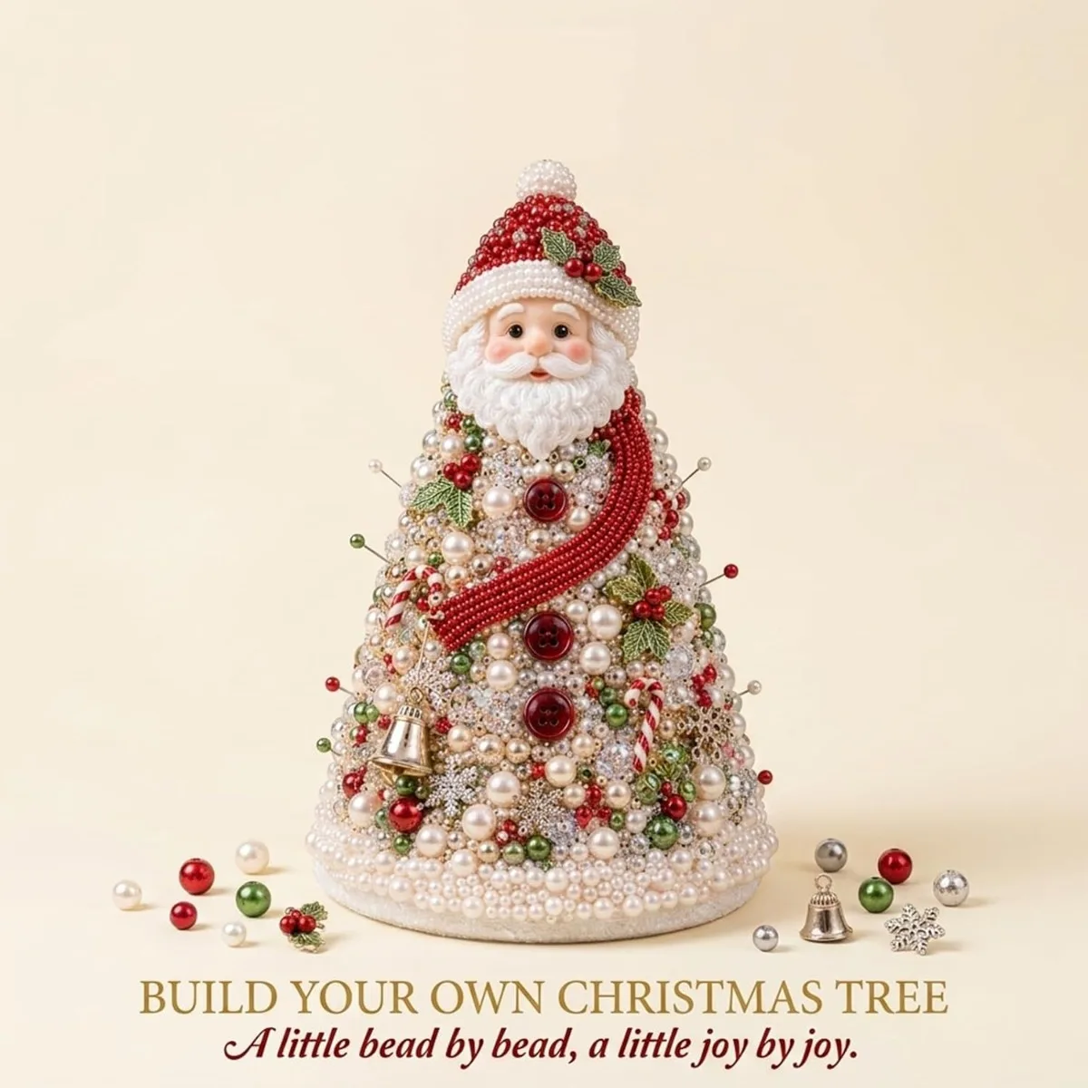 DIY Beaded Christmas Tree Craft Kit, Handmade Holiday Kit Santa Beginner-Friendly DIY Craft, Christmas Tree Shape Beading Craft Set, Creative Christmas Crafts for Adults, Family & Friends (Glue Not Included)