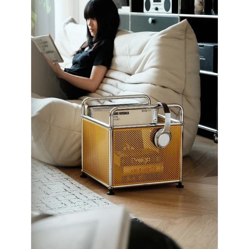 Sundries storage basket, household living room sofa snack storage basket, stainless steel mesh storage basket