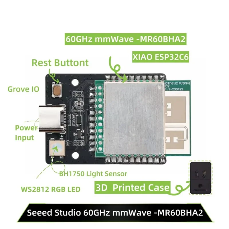 A003 Seeed Studio MR60BHA2 60 ГГц Mmwave Sensor Датчик обнаружения сердцебиения для Esphome