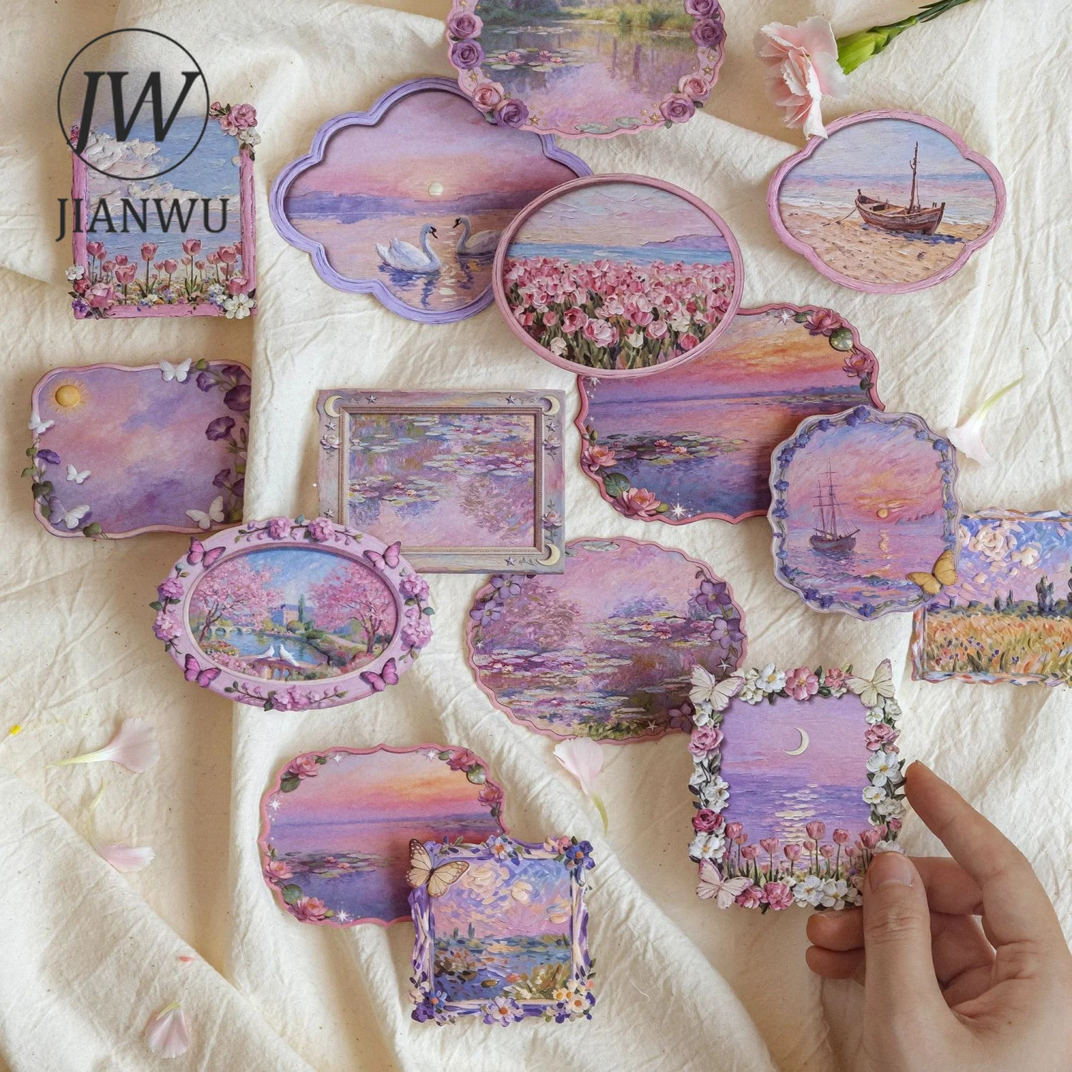 JIANWU Vintage Flower Oil Painting Frame Relief Landscape Material Collage Scrapbooking Sticker Creative DIY Journal Stationery