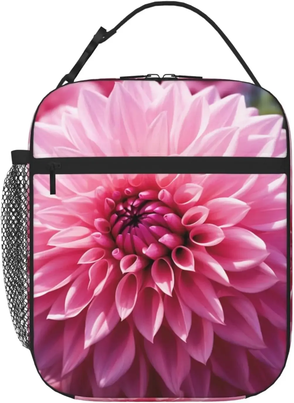 

Floral Pink Dahlia Flower Pattern Insulated Lunch Bag Leakproof Cooler Tote Reusable Portable Lunchbox for Picnic Work Office