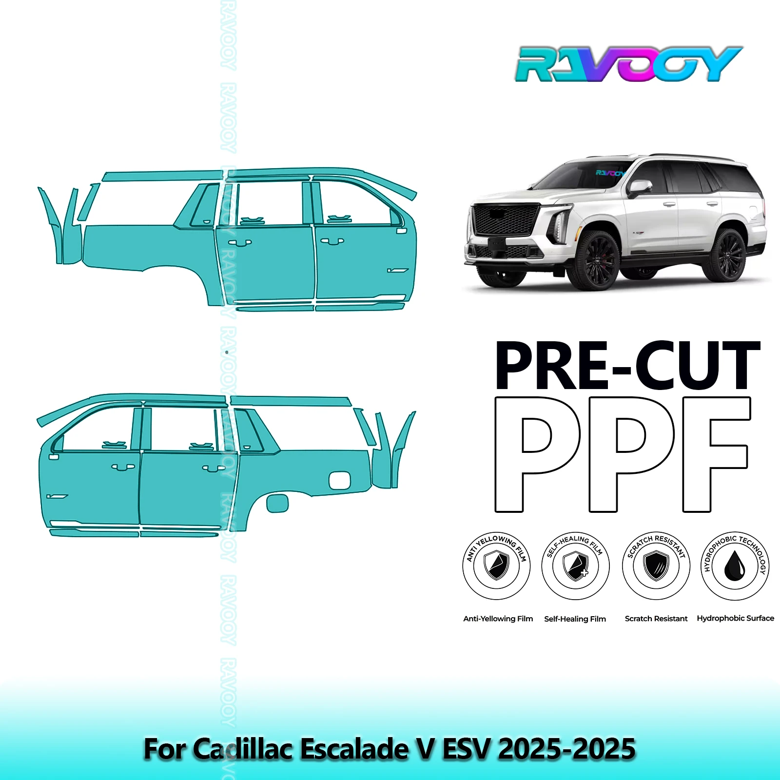 

For Cadillac Escalade V ESV 2025-2025 8.5mil Clear Matte Pre-Cut PPF Door & A/B Pillar Kit TPU Paint Protection Film Set