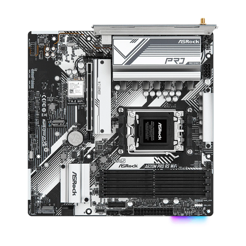 Imagem -02 - Placa-mãe Asrock A620m Pro rs Wifi com Soquete Am5 para Processadores da Série Ryzen 7000 7800x3d 7700x 7800x 7900 7950x3d 2x Ddr5