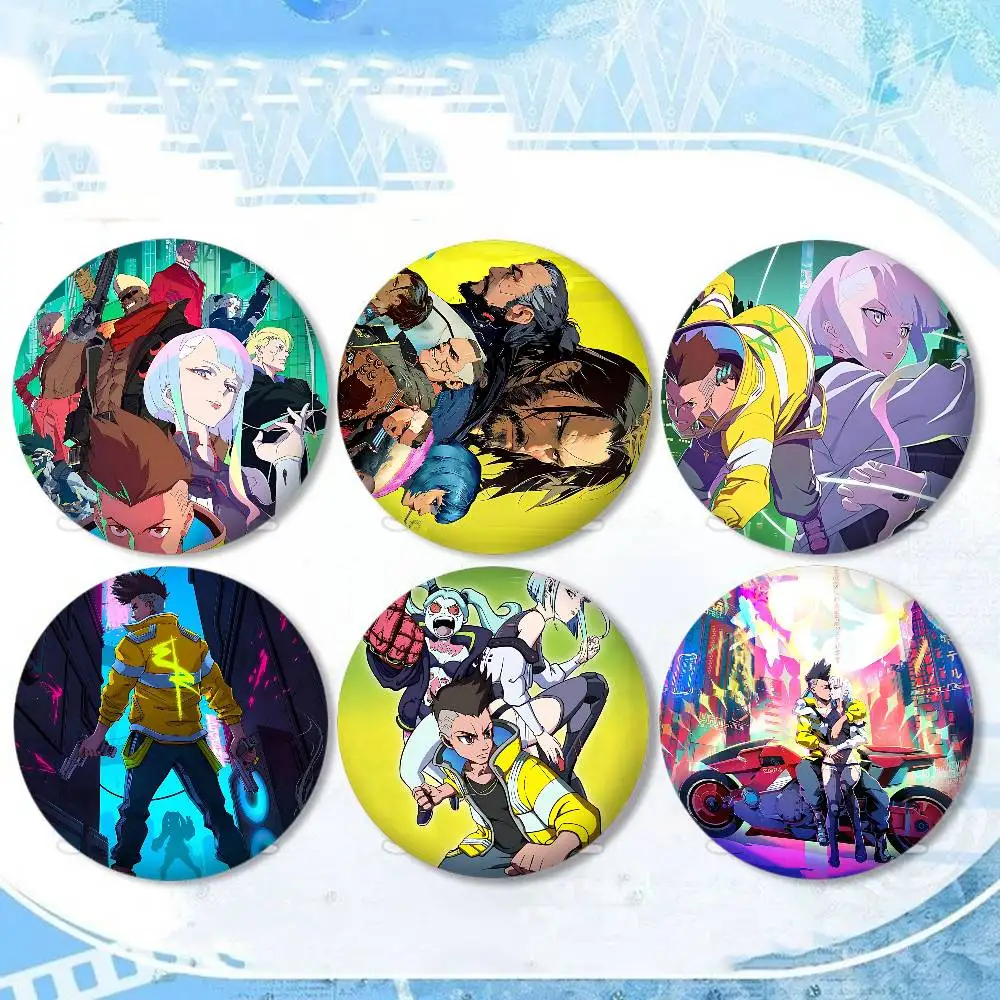 

Значки в стиле аниме Cyberpunk Edgerunners, круглые броши с героями мультфильмов, булавки ручной работы для рюкзака, ювелирные аксессуары, подарки, значок