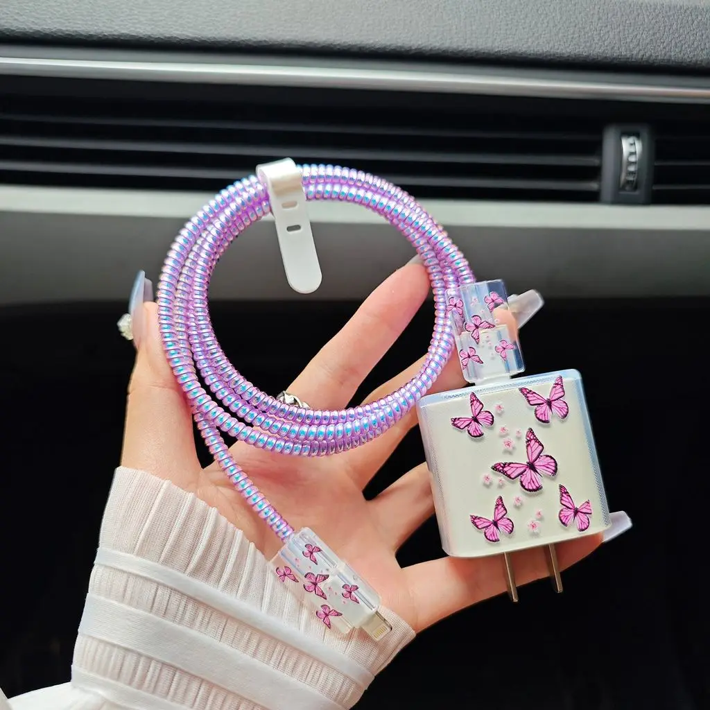 Charger Cable Protector Cover For iPhone 16 15 14  Pro 18W 20W Charger Butterfly Design Data Cable Winder Protective