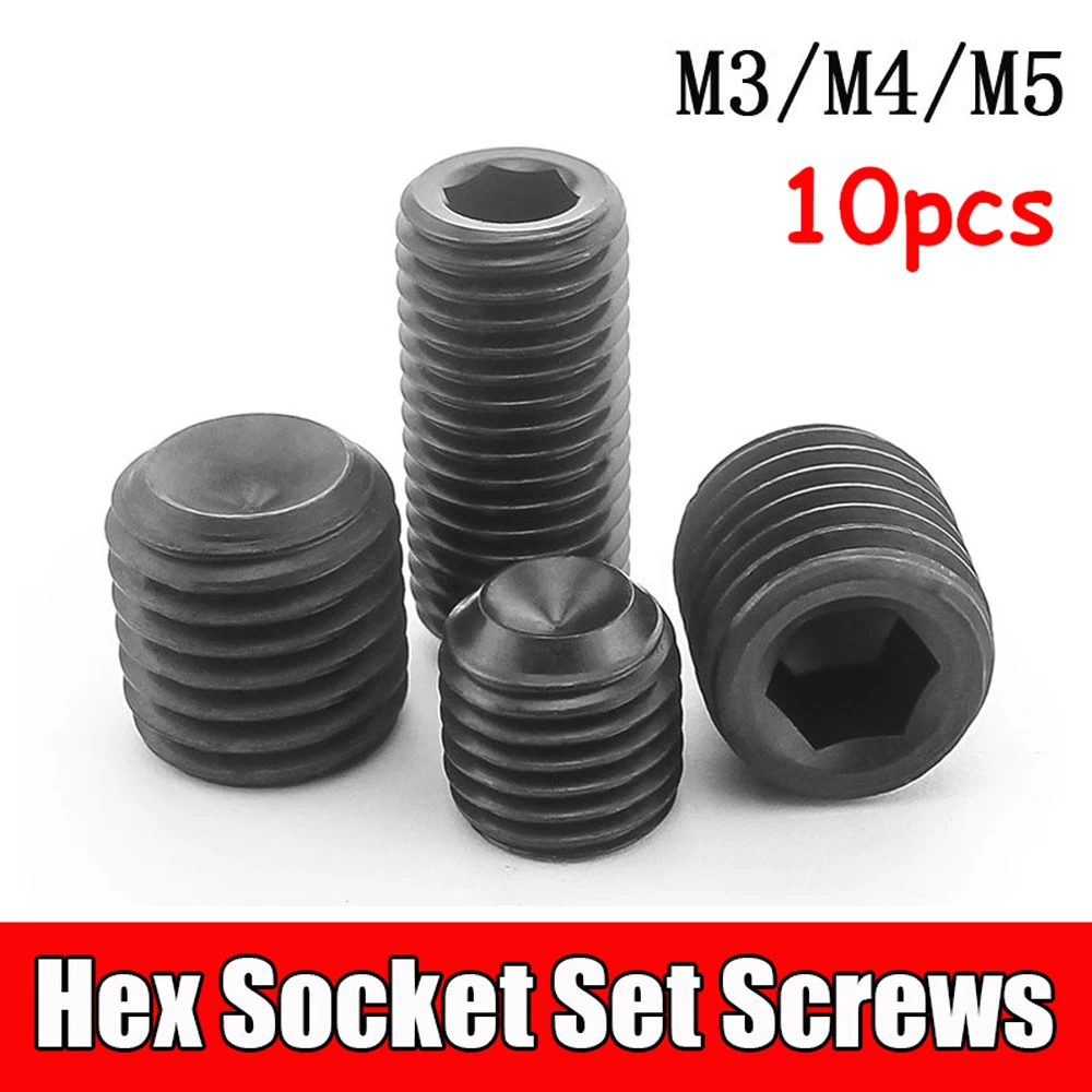 10pcs M4 Hex Screws Stainless Steel 304 Grade 12.9 Alloy Steel Hex Socket Set Screws Grub Screw