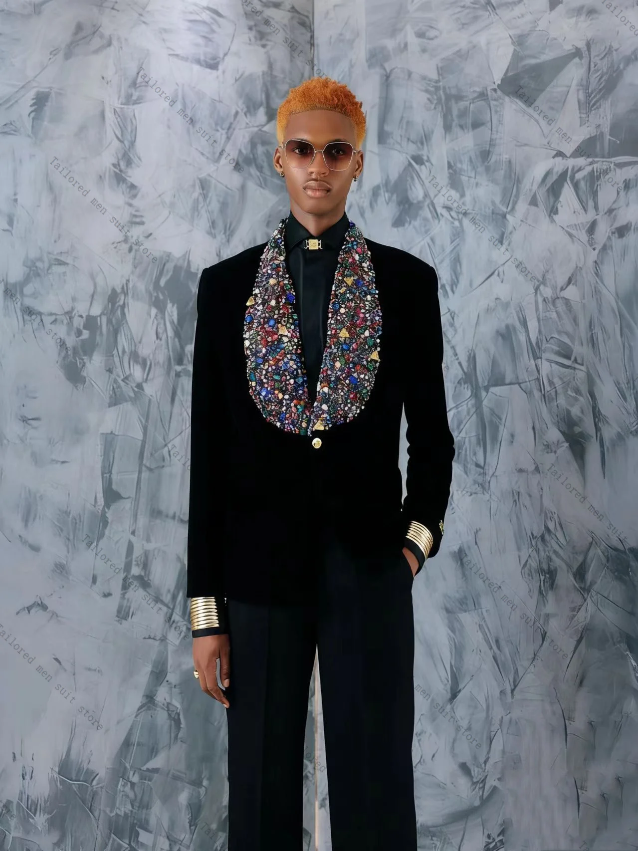 

Luxury Crystals Men Suits Pants Set 2 Pcs Black Blazer+Trousers Groom Wedding Tuxedos Jacket Formal Office Business Coat