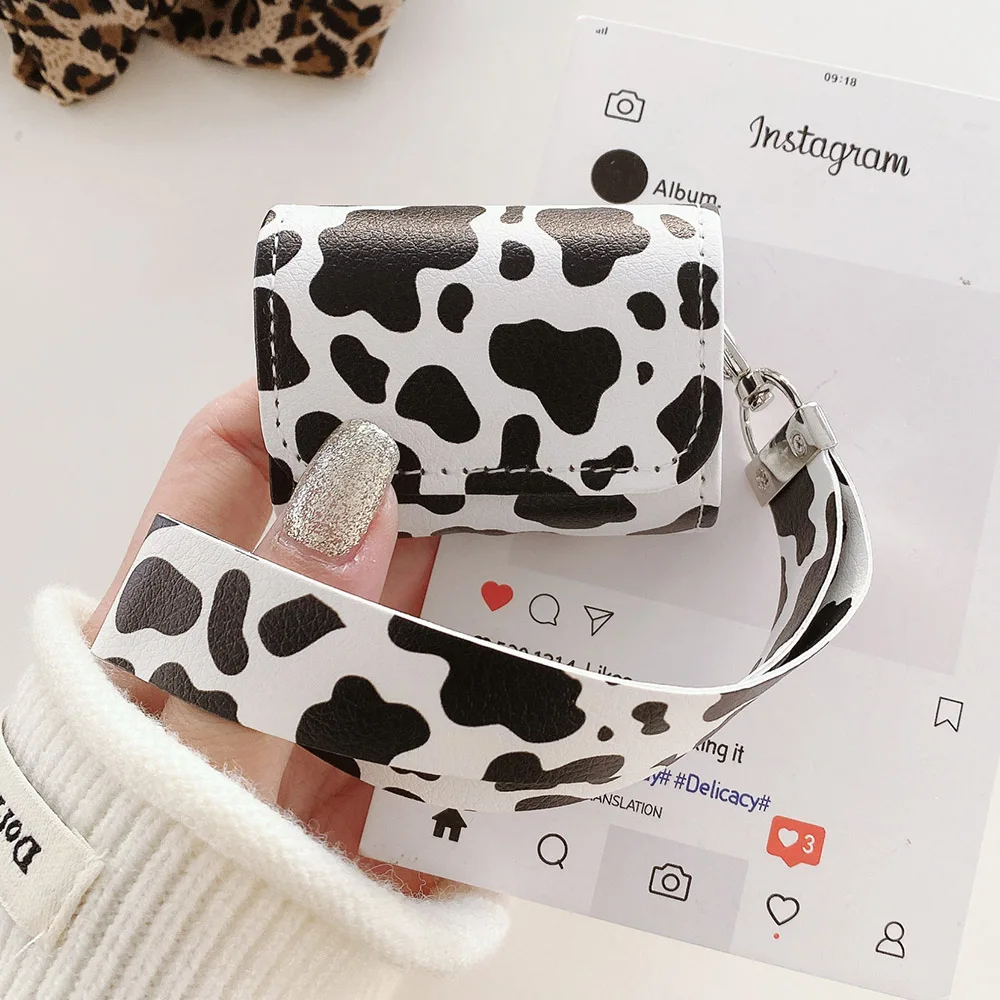 luxury leopard and cow print leather headphone case for airpods 1 2 3 4 pro 2 wireless bluetooth earphone case coque funda