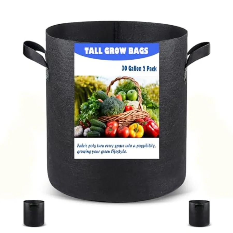 

Высокие мешки для выращивания растений с глубокими корнями, 30 галлонов, 2 штуки, утолщенные, из нетканого материала, с короткими ручками, моющиеся, многоразовые, комплект