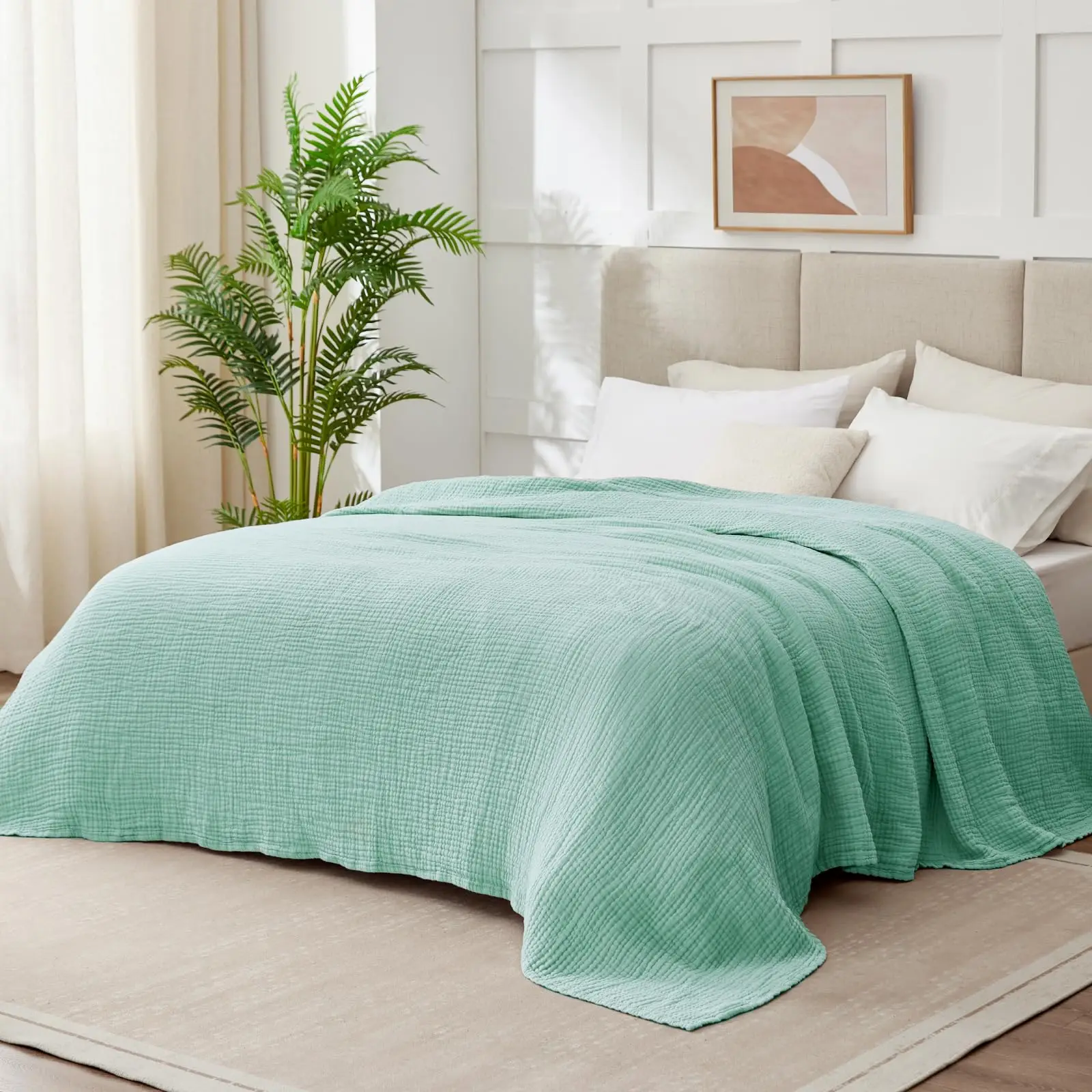 100% katoenen mousseline deken, 6-laags lichtgewicht ademende gaasdeken voor bank, sofa, zachte deken voor alle seizoenen voor bed