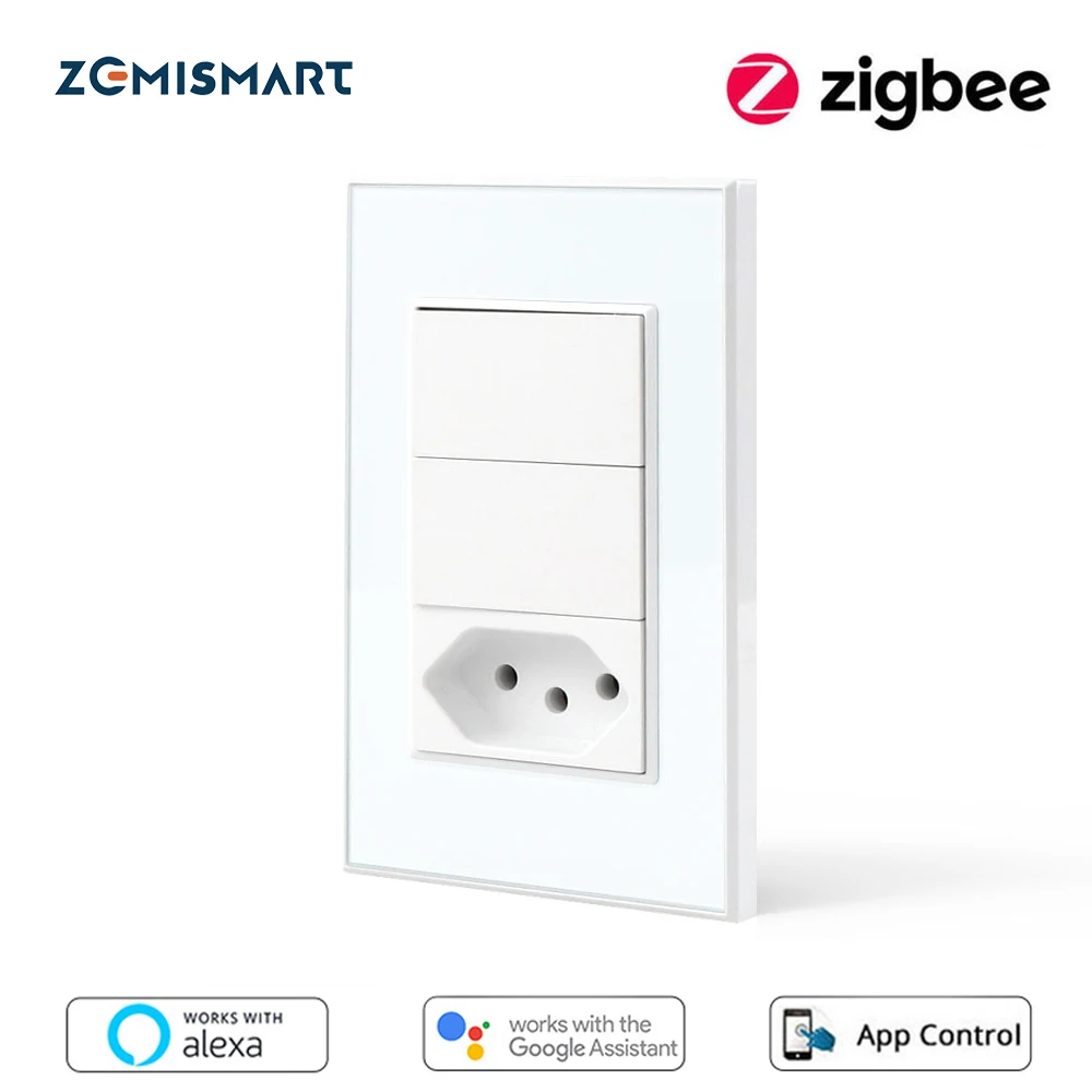Zemismart Zigbee Brasil Tường Chuyển Ổ Cắm Tuya Thông Minh 10A Tomada Alexa Google Home Điều Khiển Giọng Nói Brasil Ổ Cắm Đèn