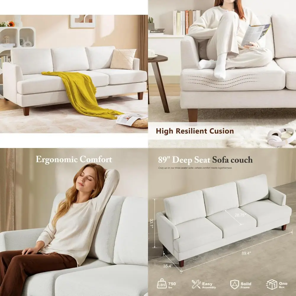 

Современный 3-местный диван середины века с глубоким сиденьем и подлокотниками — удобная мебель для гостиной и спальни