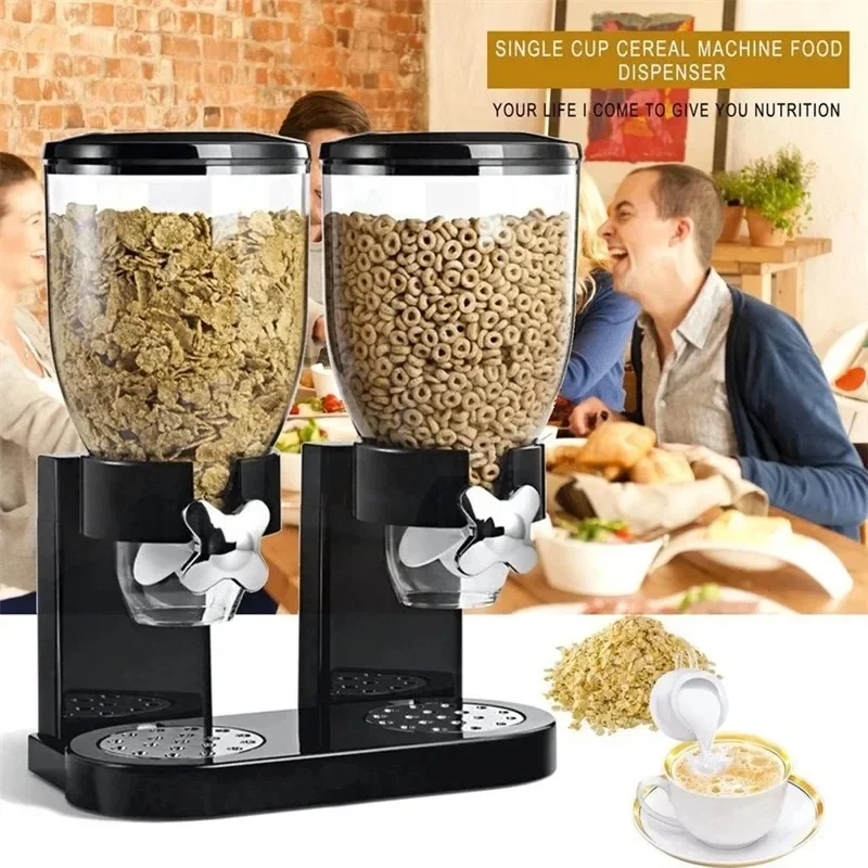 Double Cereal Dispenser Dual Large Cereal Dispenser Storage Single/Double Barrel Tank Separator Drum Oat PotKitchen Cereal Jars