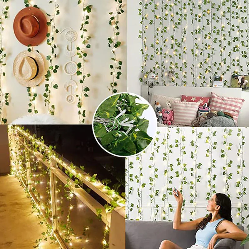 Artificial Leaf Led String Flower Lights Garland Christmas Decoration Outdoor Room Curtain Lamp Wedding Party Garden Decor