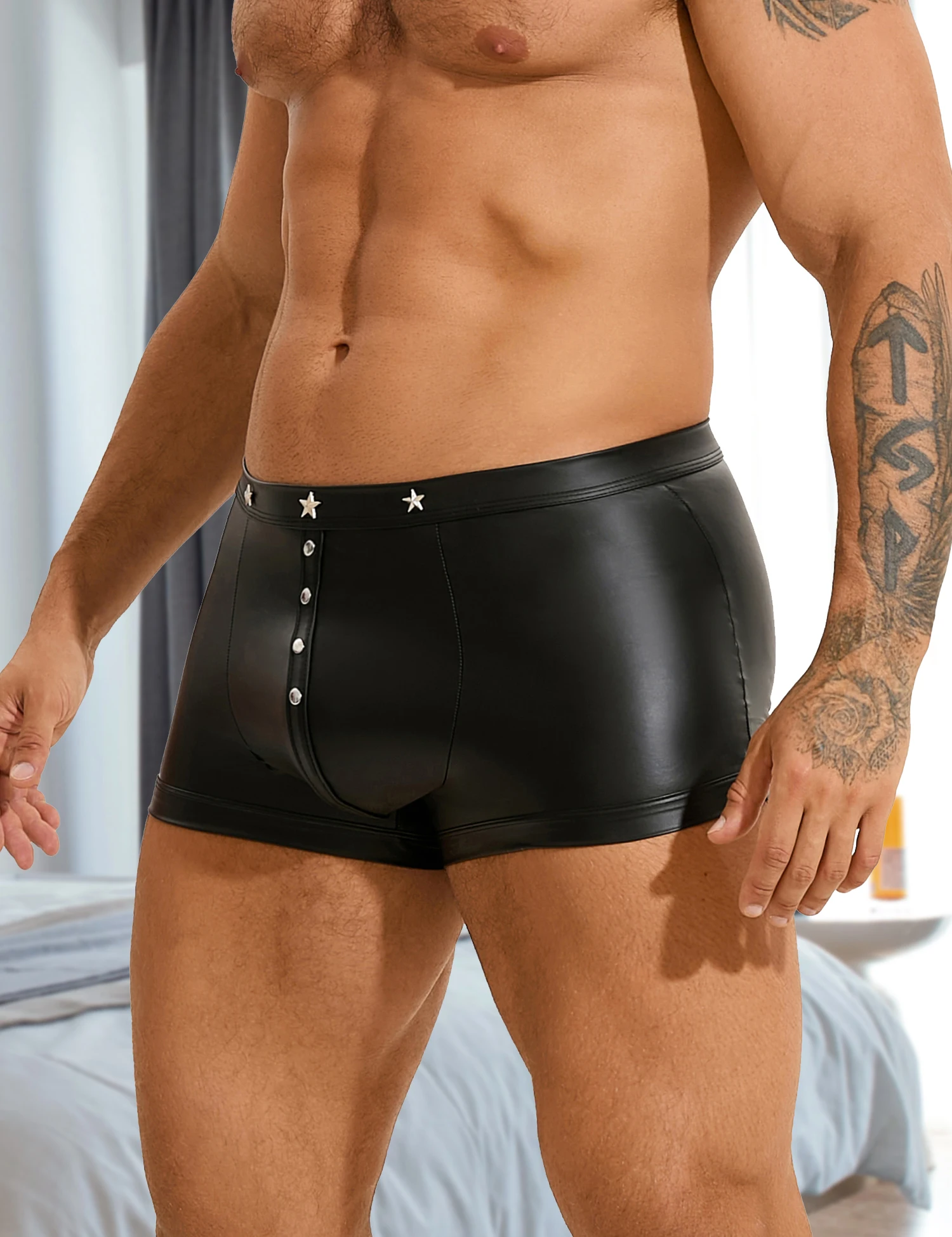 Comeondear celana dalam pria kulit PU celana dalam Boxer Punk Fashion pria Lingerie celana dalam ukuran besar elastis celana dalam Erotis