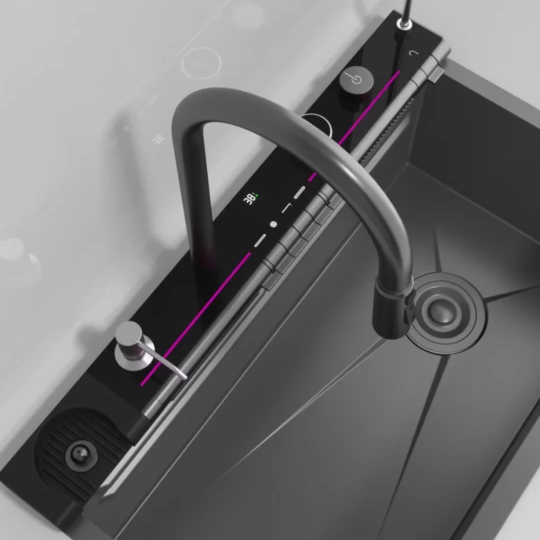 

Modern Smart Kitchen Sink Handmade Stainless Steel Sink Multifunctional Waterfall Wash Basin