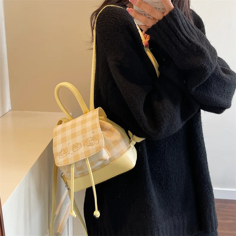 

2025 Pink Plaid Backpack for Women Vintage Cute Mini Rucksack Fashion Student Commuter Bag