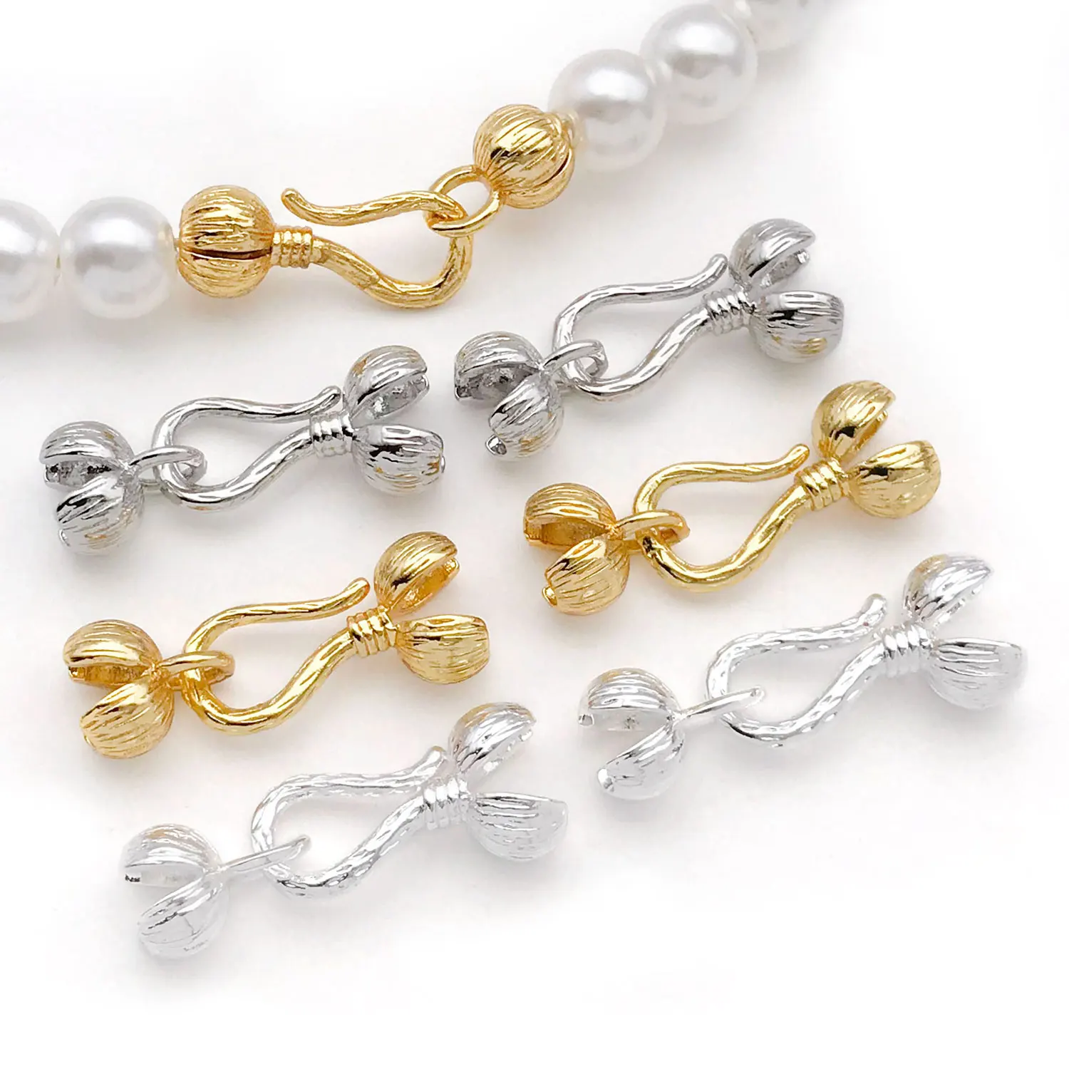 1 Stück 18 Karat echt vergoldete Messing-Blumen-Hakenverschlüsse, Endverbinder-Verschlüsse für DIY-Armband, Halskette, Schmuckherstellung, Zubehör