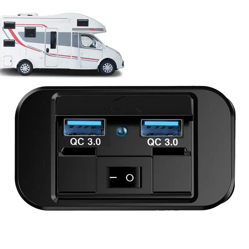 RV USB Outlets Car modified bus usb mobile phone charger duall QC3.0 with LED blue light Automotive Socket Charger Adapter