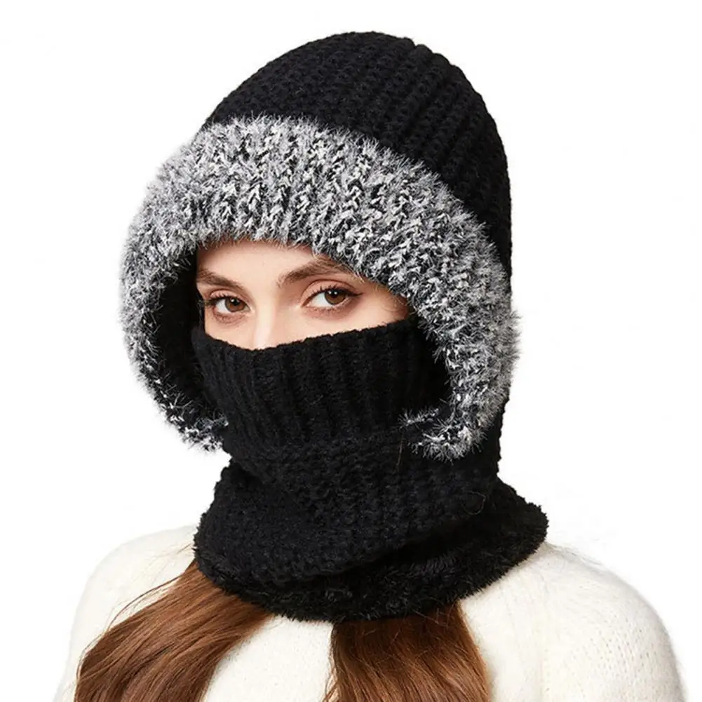 قبعة شتوية مناسبة على شكل قبعة 3 1 طقم قبعات متماسكة مع حواف قطيفة وبطانة مخملية وشاح شتوي مقاوم للرياح مبطن بالصوف واقي وجه للنساء #5