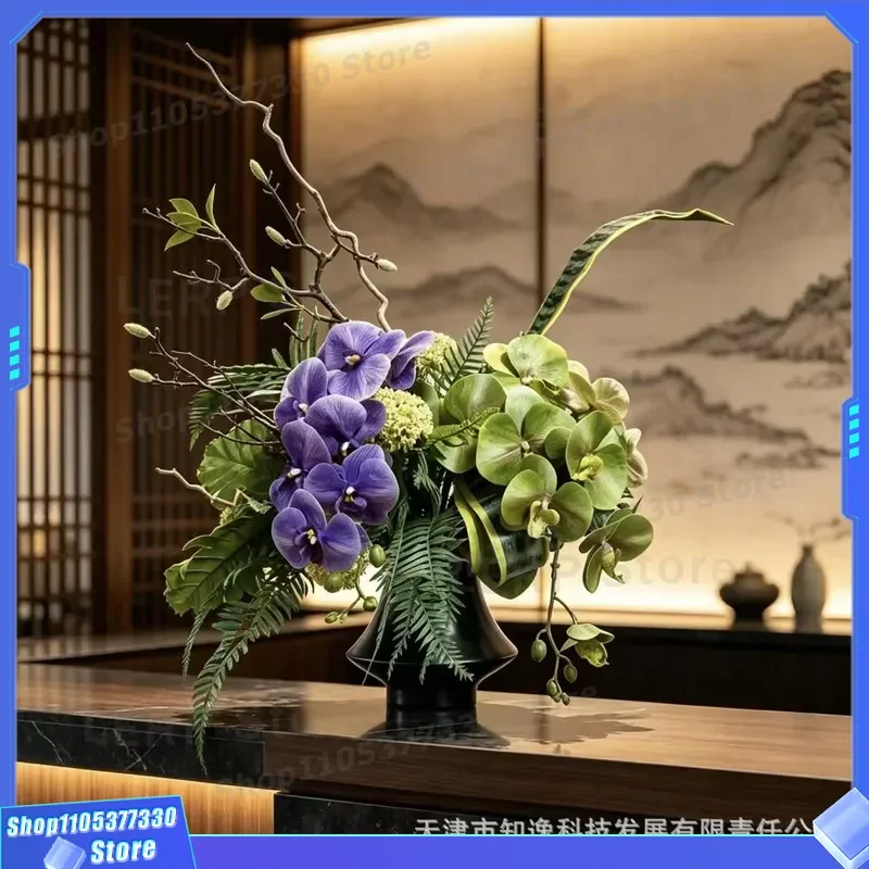 Chinese Style Artificial Flower Arrangement Zen Bionic Green Plant Simulation Fake Flowers for Living Room Home Decor Design