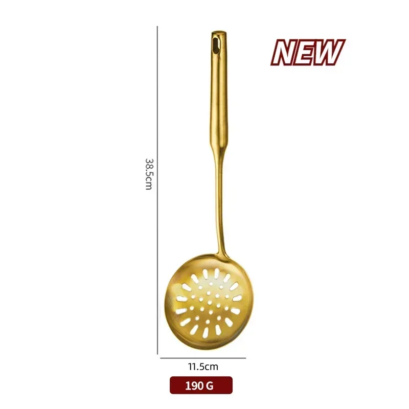 Stainless Steel Soup Rice Spoon Spatula Colander Frying Shovel Gold Long Handle Non-stick Restaurant Kitchen Gadget Sets