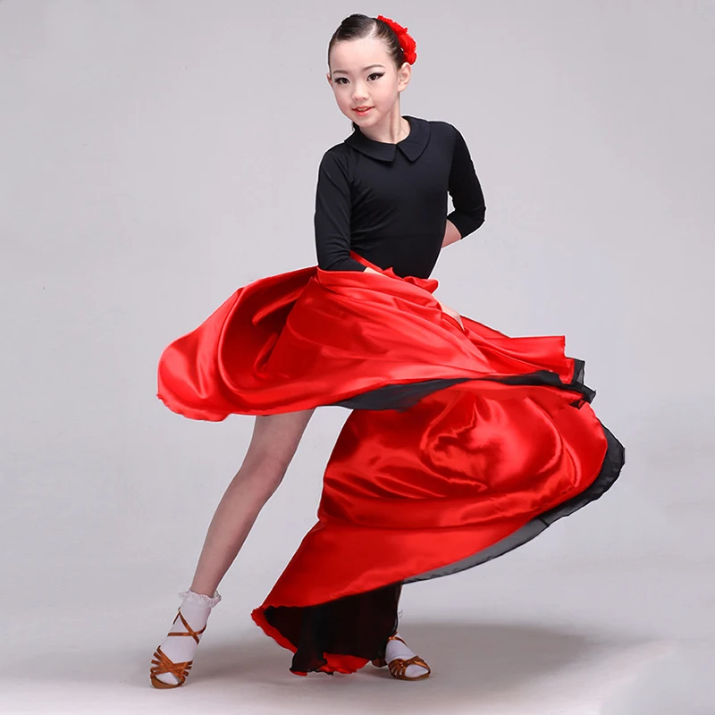 

Red Smooth Spanish Flamenco Shawl Skirt Women 180/360 Degrees Big Swing Long Skirts Dancer Ballroom Performance Practice Wear
