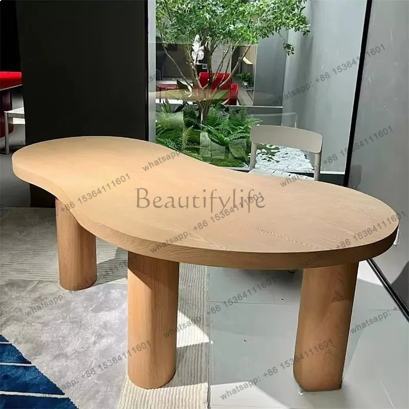 YJ Vintage Pea Shaped Desk Italian Minimalist Designer Desk Modern Simple Solid Wood Office Table