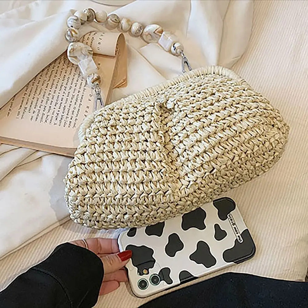 Handmade Beach Bag Fashion Straw Weaving Big Capacity Clutch Purse Woven Rattan Bag Women