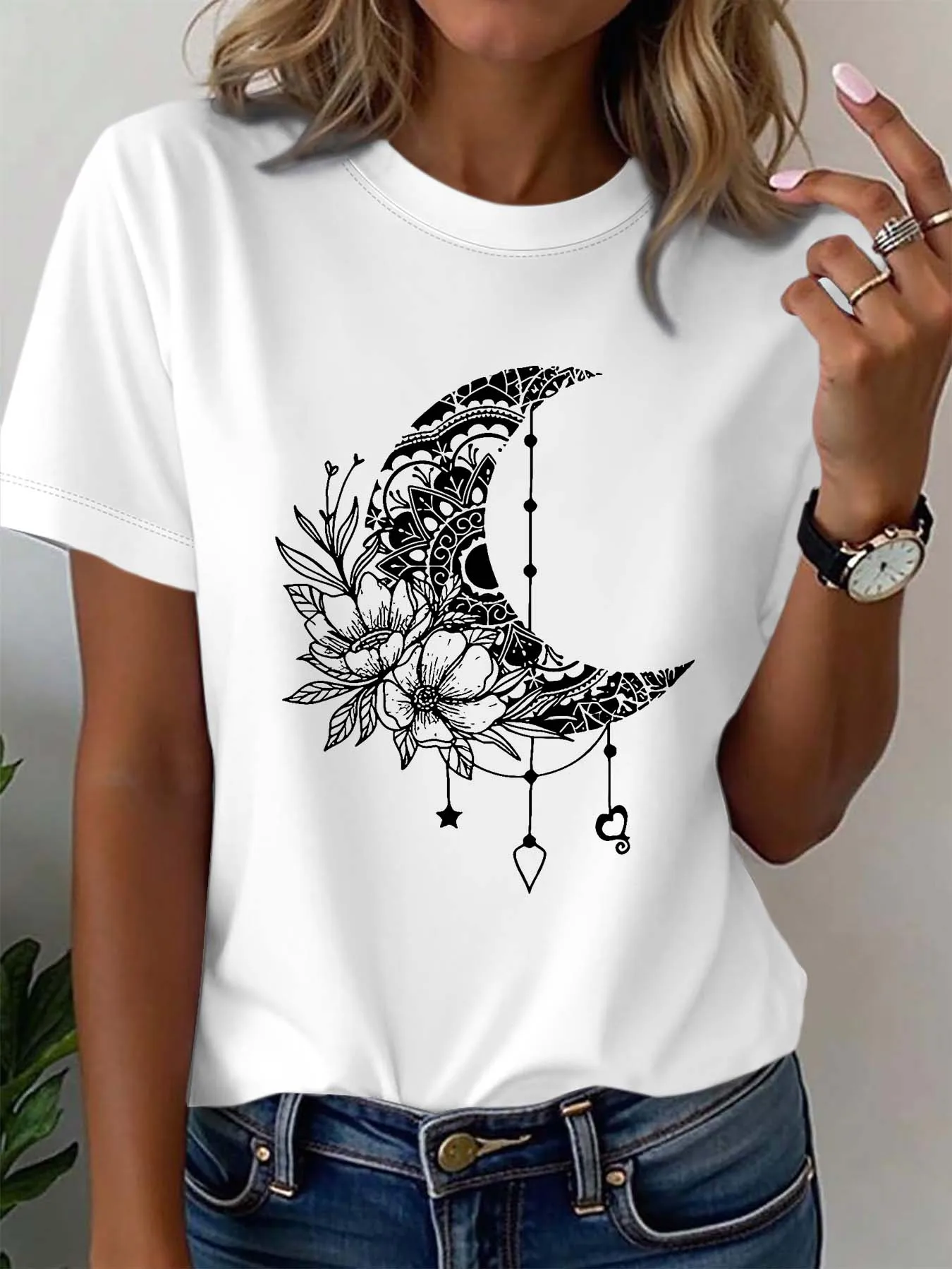 

Plus - Size Casual Art - Themed Tee, Six Color Short - Sleeve with Unique Print