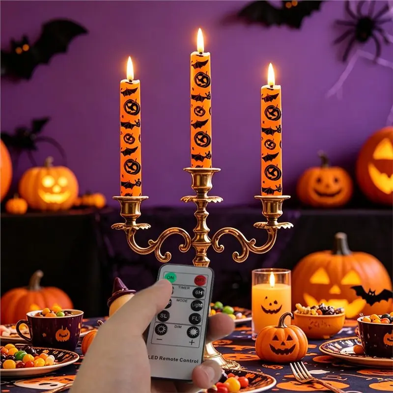 CHCH Flameless LED Halloween Candles 6 Pcs Haunted For Table Centerpiece For Table Centerpieces& Mantel Decor Taper