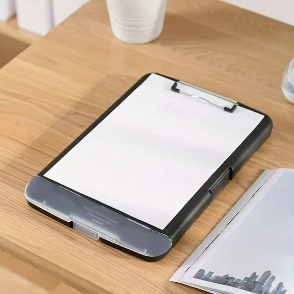 Large A4 File Box With Pen Slot, Plastic Desktop File Storage Box Integrated With Writing Board, All-In-One Design