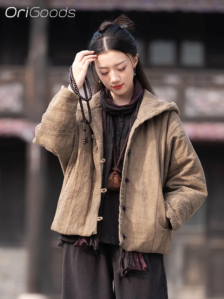 OriGoods Winter Hooded Coat Women Thick Warm Cotton Quilted Coats Oversized Winter Jacket Clothes Chinese style Mori girl C004