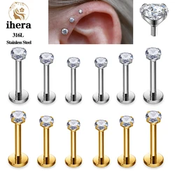 2/10PCS Stainless Steel Piercing Labret Lip Stud Internal Thread Tragus Stud Earrings 16G CZ Helix Cartilage Conch Body Jewelry