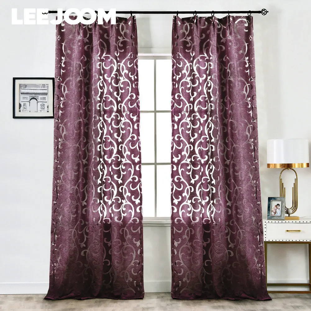 LEEJOOM Jacquard Curtain Floral Window Treatment for Living Room Home Decoration Pull Pleated Tape Curtain 1PC