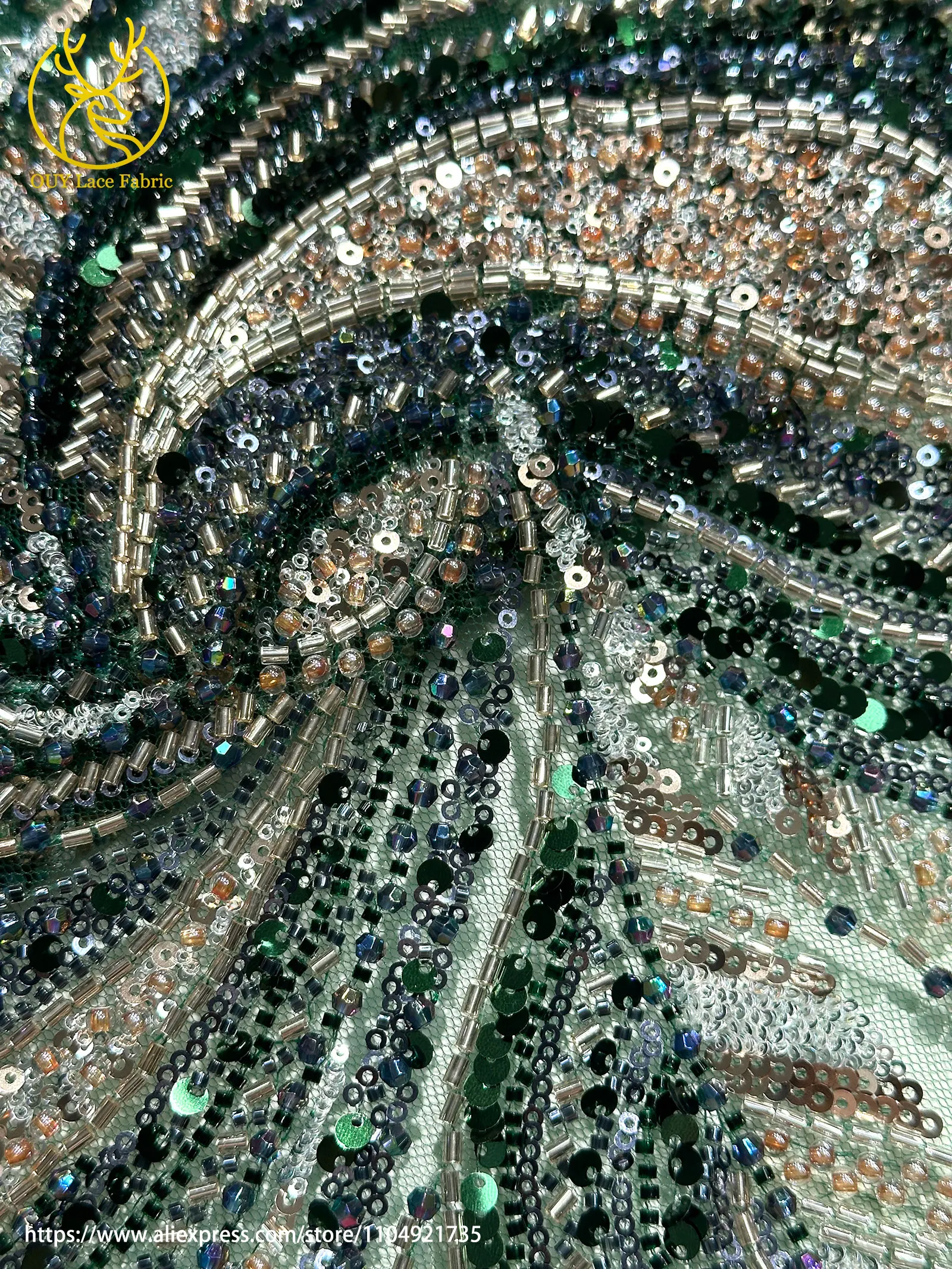 Rote französische handgefertigte Perlen-Spitzenstoffe 2026 Luxuriöse afrikanische nigerianische Pailletten-Spitzenstoffe für Hochzeitskleider – Detail 17